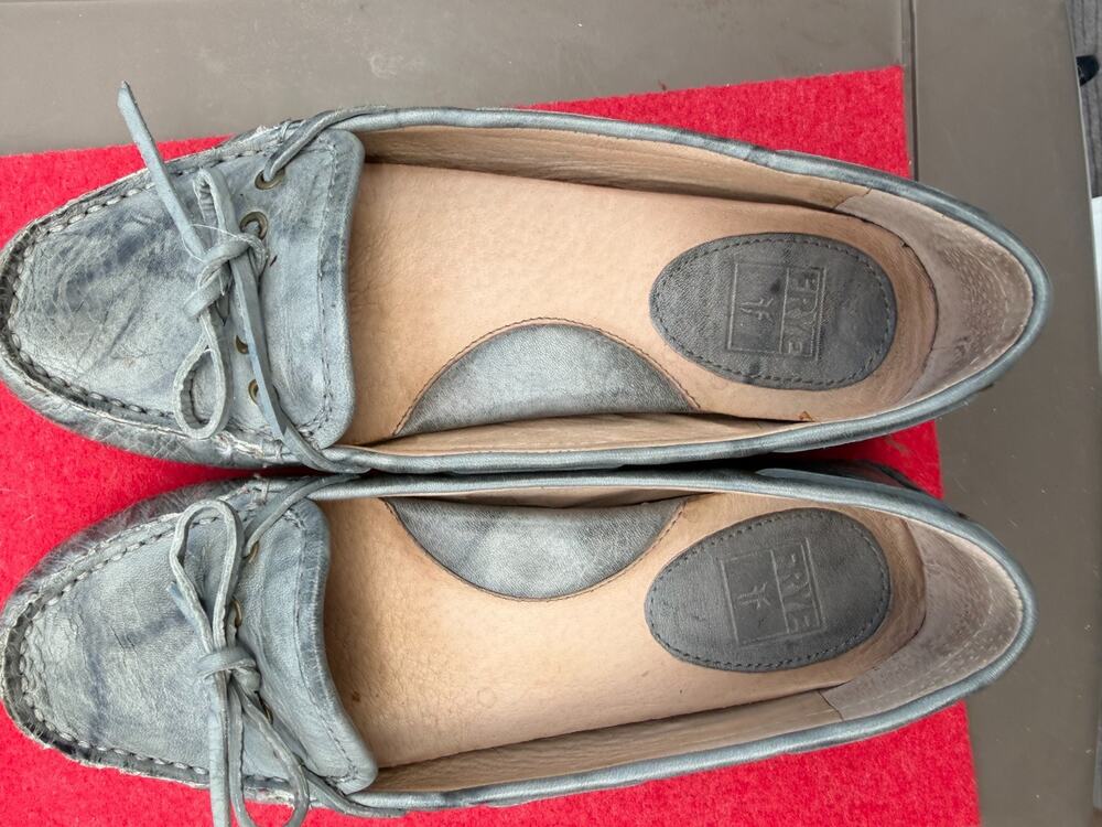 Frye Reagan Campus Driver Moccasins Gray Leather Loafers shoes 6.5M Fits 7-7.5